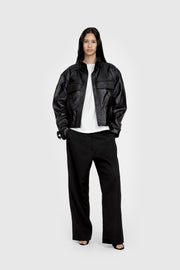 Leather Funnel Moto Jacket